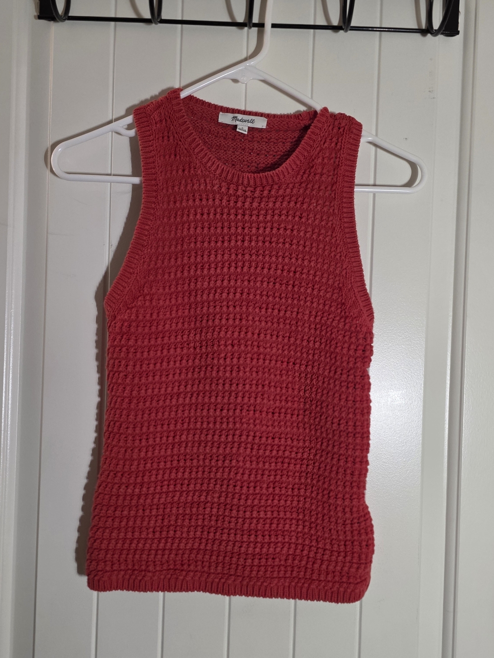 Madewell Coral-Red Knit Sleeveless Crewneck Sweater